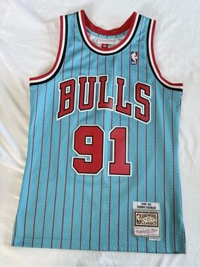 Mitchell & Ness Teal Red Black White NBA Swingman Jersey Dennis Rodman #91